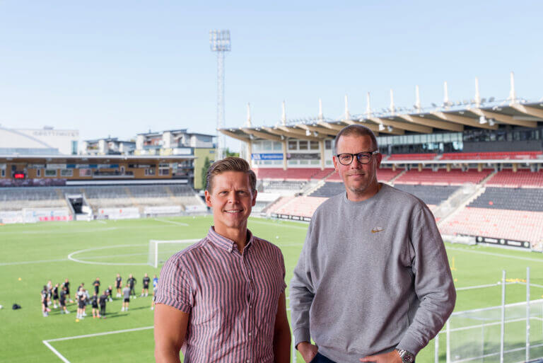 David Nordvall och Håkan Åstö på Behrn Arena inför 100-årsjubileet.
